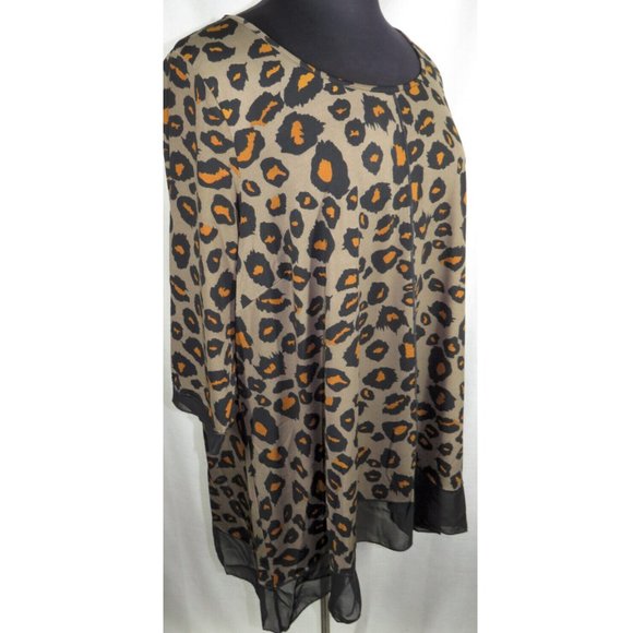 Evans Women's Plus Size 26-28 Leopard Print Chiffon Trimmed Tunic Top - Picture 2 of 8